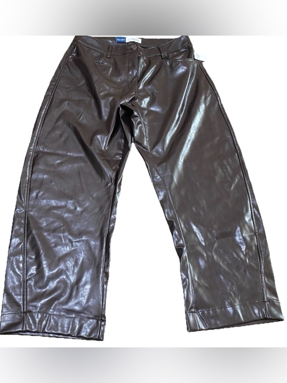 Old Navy Brown Faux Leather Barrel Leg Pants High Waist Wide Leg Y2K Size 14